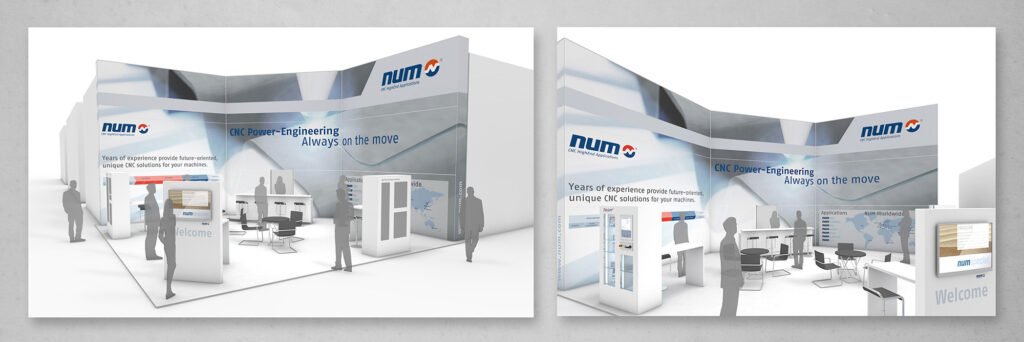 Num, CNC-Lösungen, Logodesign, Corporate Design, User Interface Design und Messestanddesign Grafikdesign Design