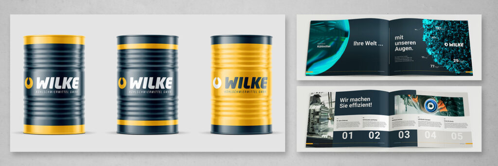 Wilke Kühlschmiermittel GmbH, Broschüre und Ölfassgestaltung Grafikdesign Design Gestaltung